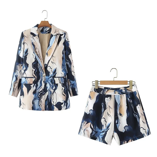 LVSANW PB&ZA 2024 Spring New Women's Fashion temperament Commuter versatile casual printed suit shorts set