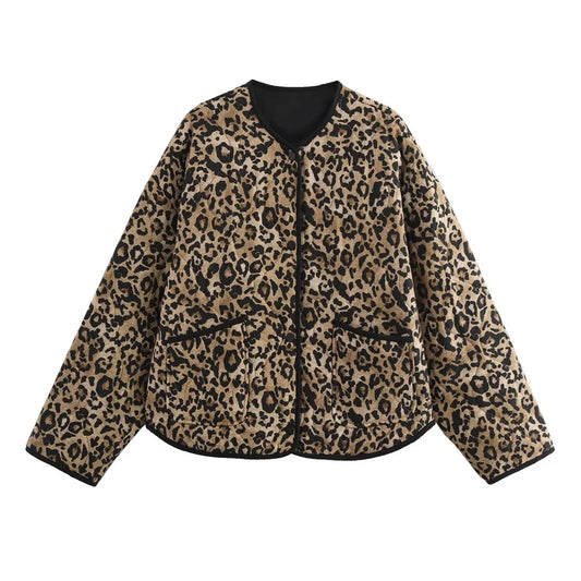 LVSANW PB&ZA 2024 early autumn new women's fashion animal print round neck long sleeve single-breasted cotton jacket coat