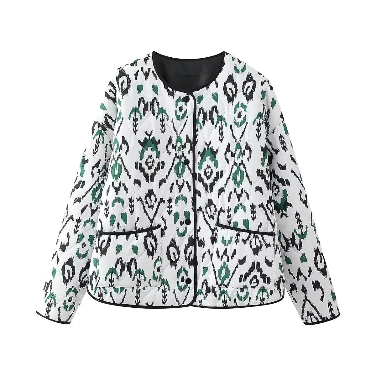 LVSANW PB&ZA 2024 early autumn new women's fashion animal print round neck long sleeve single-breasted cotton jacket coat