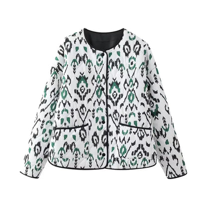 LVSANW PB&ZA 2024 early autumn new women's fashion animal print round neck long sleeve single-breasted cotton jacket coat