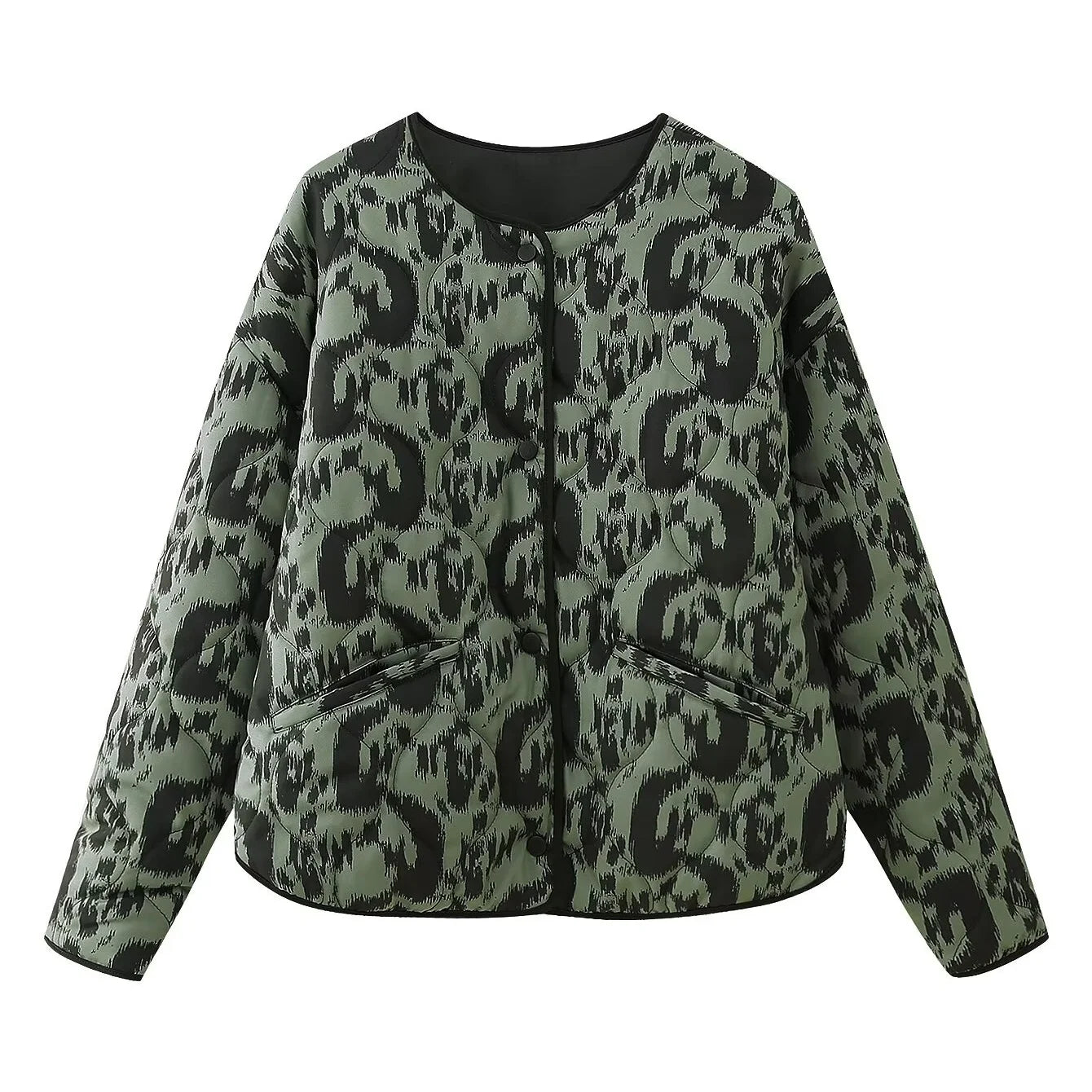 LVSANW PB&ZA 2024 early autumn new women's fashion animal print round neck long sleeve single-breasted cotton jacket coat