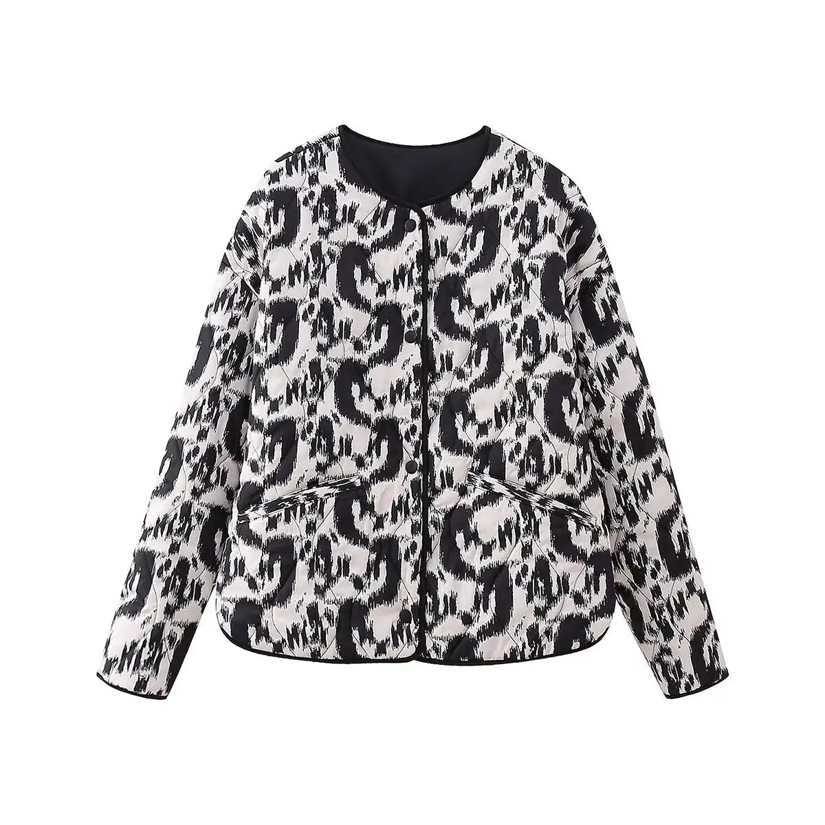 LVSANW PB&ZA 2024 early autumn new women's fashion animal print round neck long sleeve single-breasted cotton jacket coat