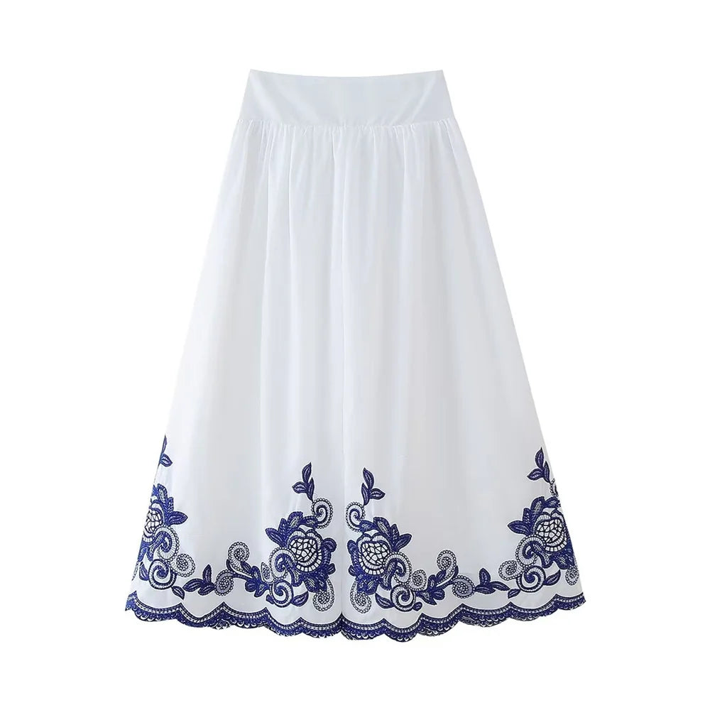 LVSANW PB&ZA2025 Summer New Product Women's Wear European and American Style Contrast Embroidered Shirt Half Skirt Set