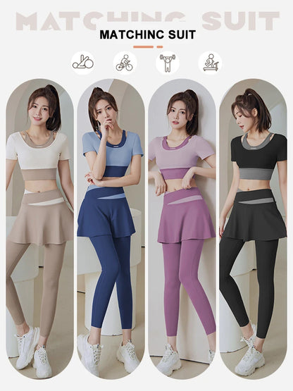 LVSANW PINGNIAO Women's gym high-end sports tops morning running Pilates training fitness short-sleeved suit yoga 2-piece set