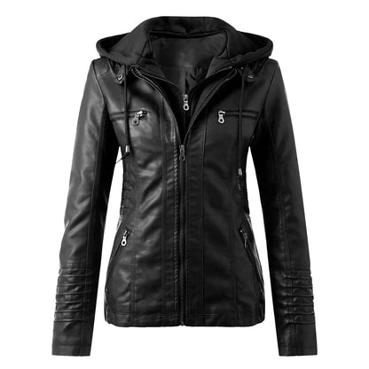 LVSANW PU Leather Women's Slim Fit Leather Hooded Zip Up Motorcycle Biker Coat Jacket Tops Long Sleeved Streetwear Clothe Autumn Winter