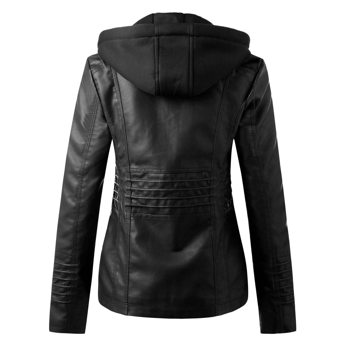 LVSANW PU Leather Women's Slim Fit Leather Hooded Zip Up Motorcycle Biker Coat Jacket Tops Long Sleeved Streetwear Clothe Autumn Winter