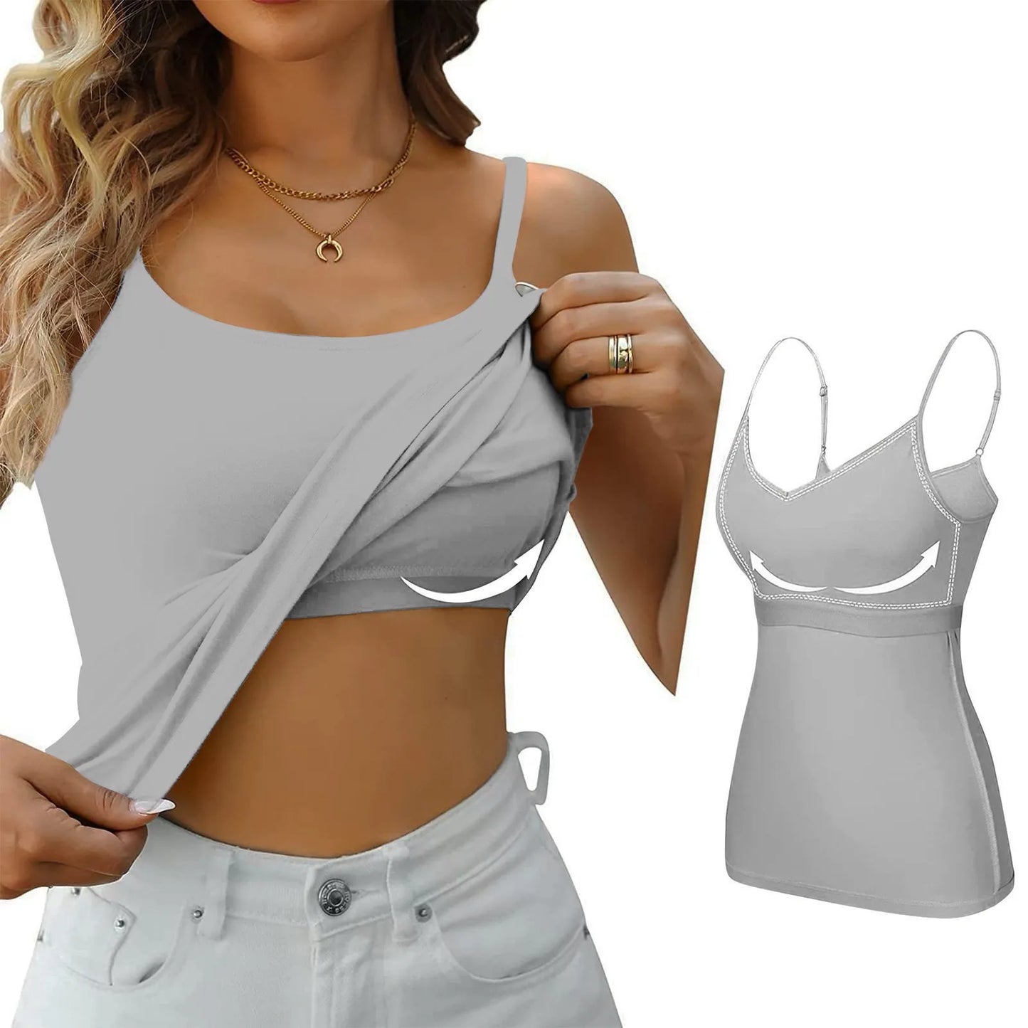 LVSANW Padded Bra Tank Top Women Modal Spaghetti Solid Cami Top Vest Female Adjustable Camisole With Built In Bra Fitness Clothing