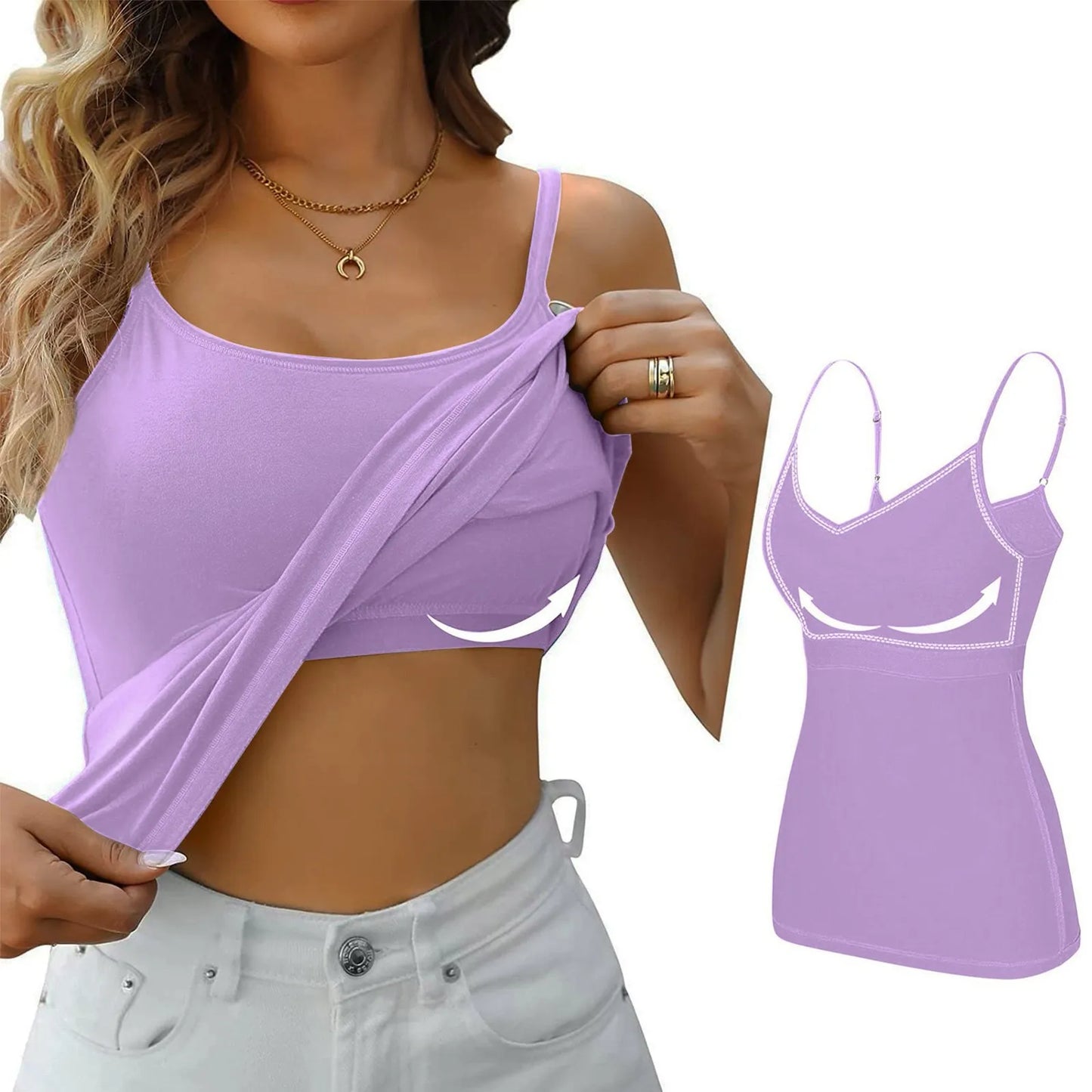 LVSANW Padded Bra Tank Top Women Modal Spaghetti Solid Cami Top Vest Female Adjustable Camisole With Built In Bra Fitness Clothing