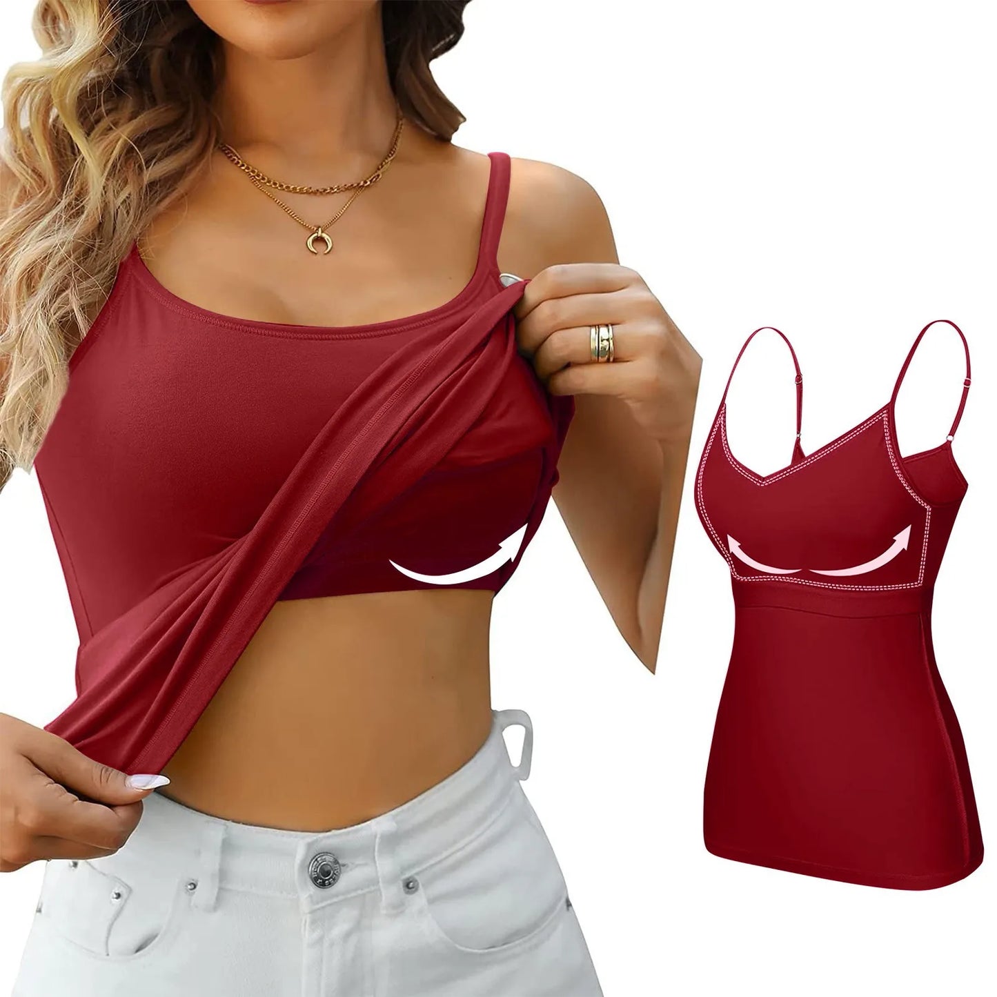 LVSANW Padded Bra Tank Top Women Modal Spaghetti Solid Cami Top Vest Female Adjustable Camisole With Built In Bra Fitness Clothing