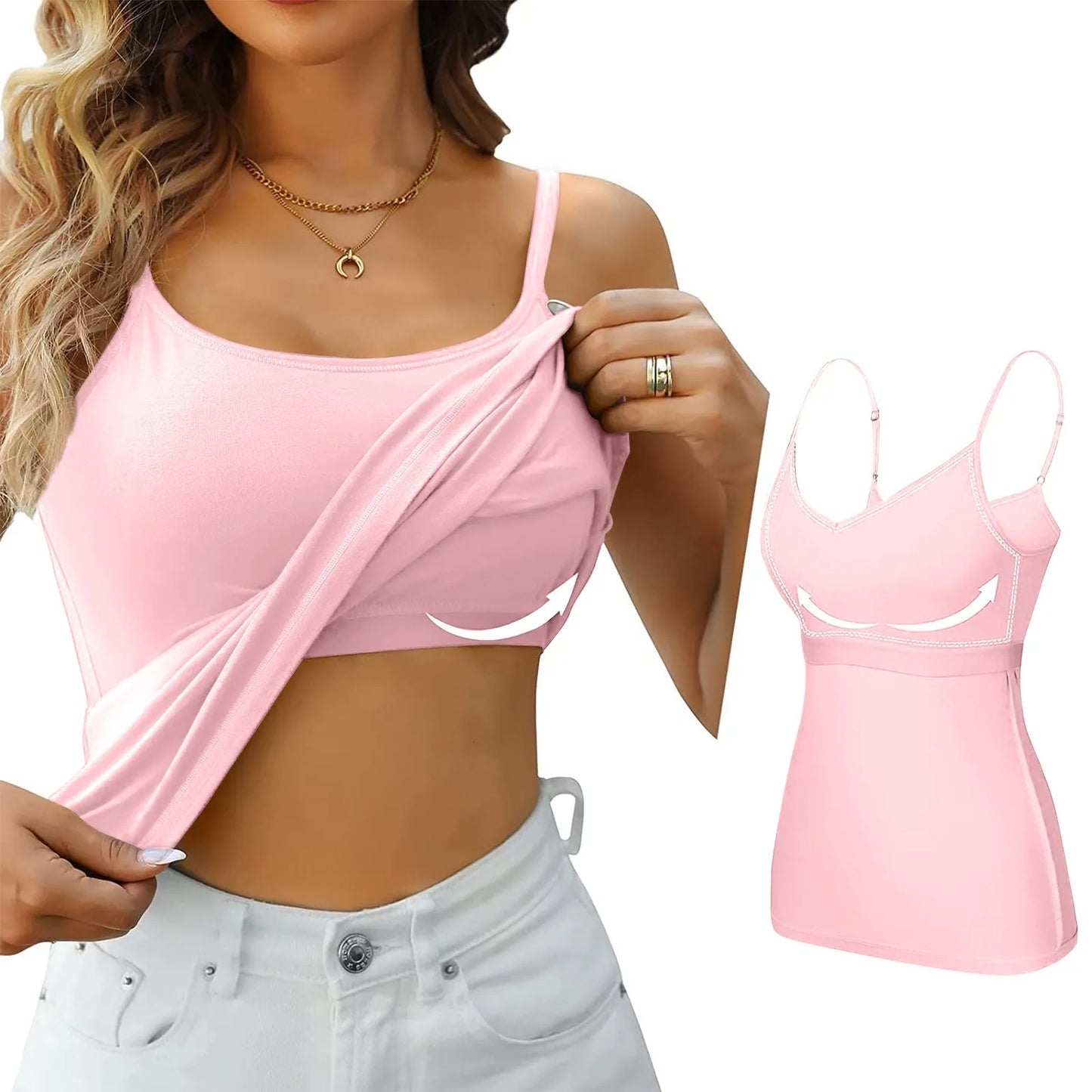 LVSANW Padded Bra Tank Top Women Modal Spaghetti Solid Cami Top Vest Female Adjustable Camisole With Built In Bra Fitness Clothing