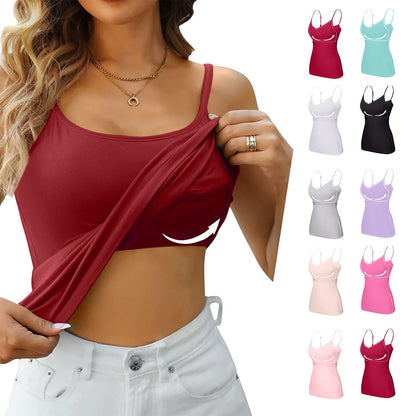 LVSANW Padded Bra Tank Top Women Modal Spaghetti Solid Cami Top Vest Female Adjustable Camisole With Built In Bra Fitness Clothing