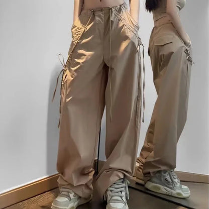 LVSANW Parachute Pants with Bow-knot for Women, Stylish and Comfortable Loose-Fitting Cargo Pants Y2k Pants