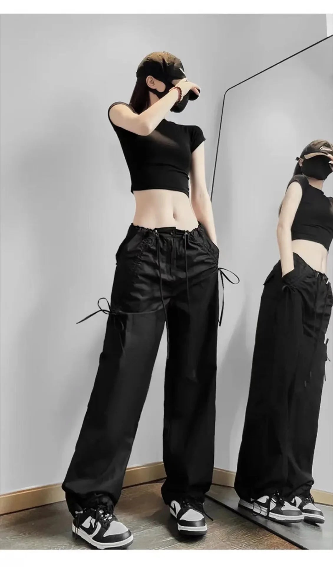 LVSANW Parachute Pants with Bow-knot for Women, Stylish and Comfortable Loose-Fitting Cargo Pants Y2k Pants