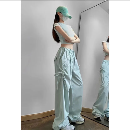 LVSANW Parachute Pants with Bow-knot for Women, Stylish and Comfortable Loose-Fitting Cargo Pants Y2k Pants