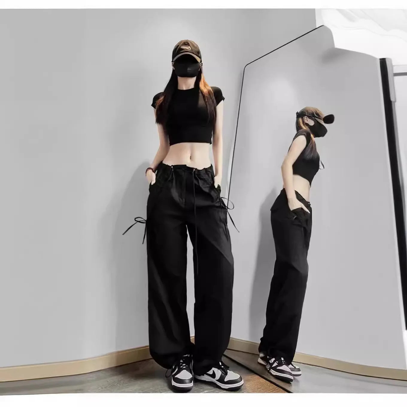 LVSANW Parachute Pants with Bow-knot for Women, Stylish and Comfortable Loose-Fitting Cargo Pants Y2k Pants