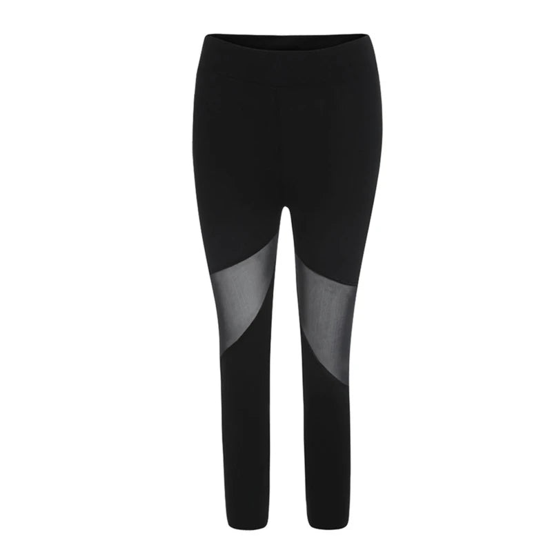 LVSANW Perspective Mesh Patchwork Fitness Leggings Women's Yoga Jeggings Leggins Female Elastic Capri Pants Women Legging Black