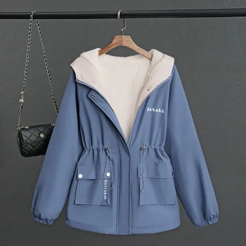 LVSANW Petite Fleece-lined Thickened Women's Jacket Autumn/winter 2024 New Style Korean Version Versatile Casual Cropped Loose-fit Coat