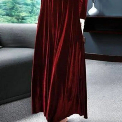 LVSANW Pile Collar Long Sleeves Pockets A-Line Women Dress Spring Autumn Pleated Loose Hem Velvet Maxi Dress Solid Color