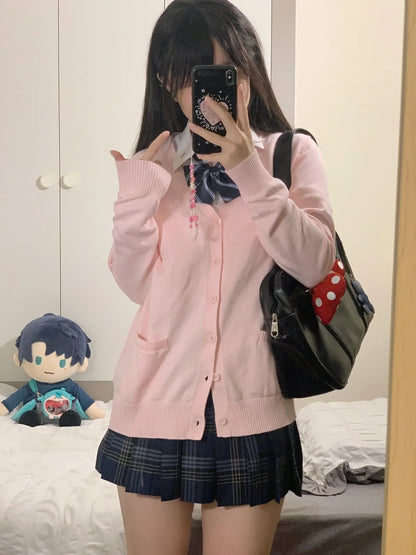 LVSANW Pink Blue Black Cute Jk Sweater Knitted Cardigan Female Original Japanese Jacket Uniform School Supply Feeling Lazy Style