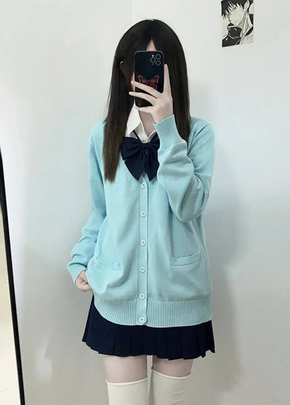 LVSANW Pink Blue Black Cute Jk Sweater Knitted Cardigan Female Original Japanese Jacket Uniform School Supply Feeling Lazy Style