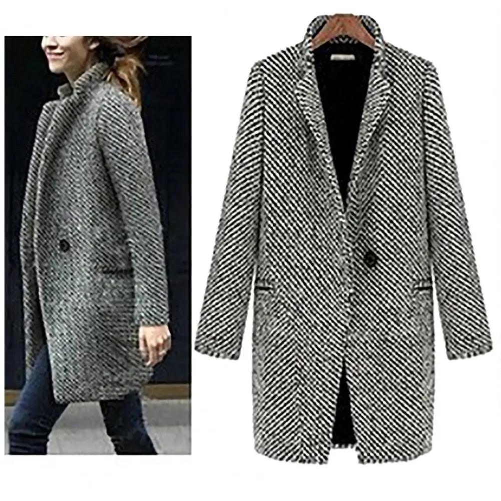 LVSANW Plaid Women Woolen Coat Slim Fit Women Woolen Plaid Jacket Washable Single Button Long Sleeve Overcoat Lady Outwear Winter Coat