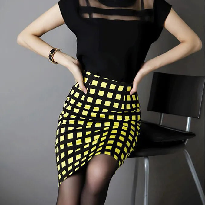 LVSANW Plaid bag hip skirt large size S-3XL casual skirt ladies temperament high waist stretch pencil skirt office