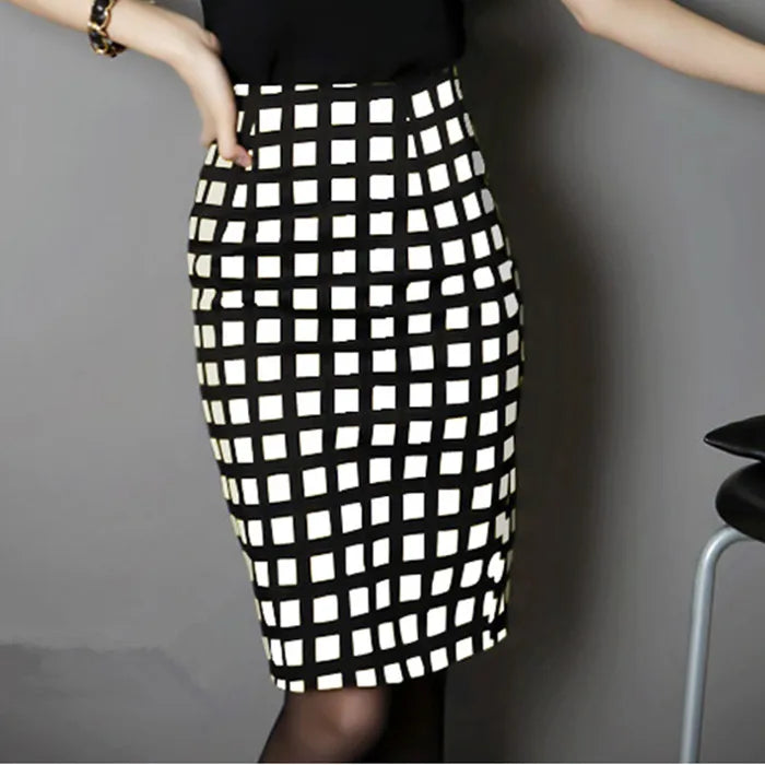 LVSANW Plaid bag hip skirt large size S-3XL casual skirt ladies temperament high waist stretch pencil skirt office