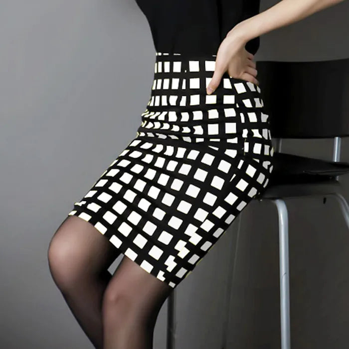 LVSANW Plaid bag hip skirt large size S-3XL casual skirt ladies temperament high waist stretch pencil skirt office