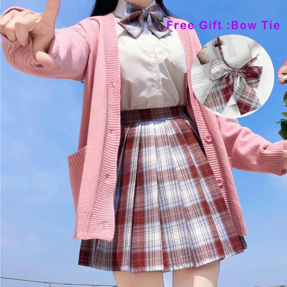 LVSANW Pleated Harajuku Preppy Style Summer Women Skirt Plaid Kawaii Y2K High Waist Dance Bow Skirt Mini Cute Japanese School Uniforms