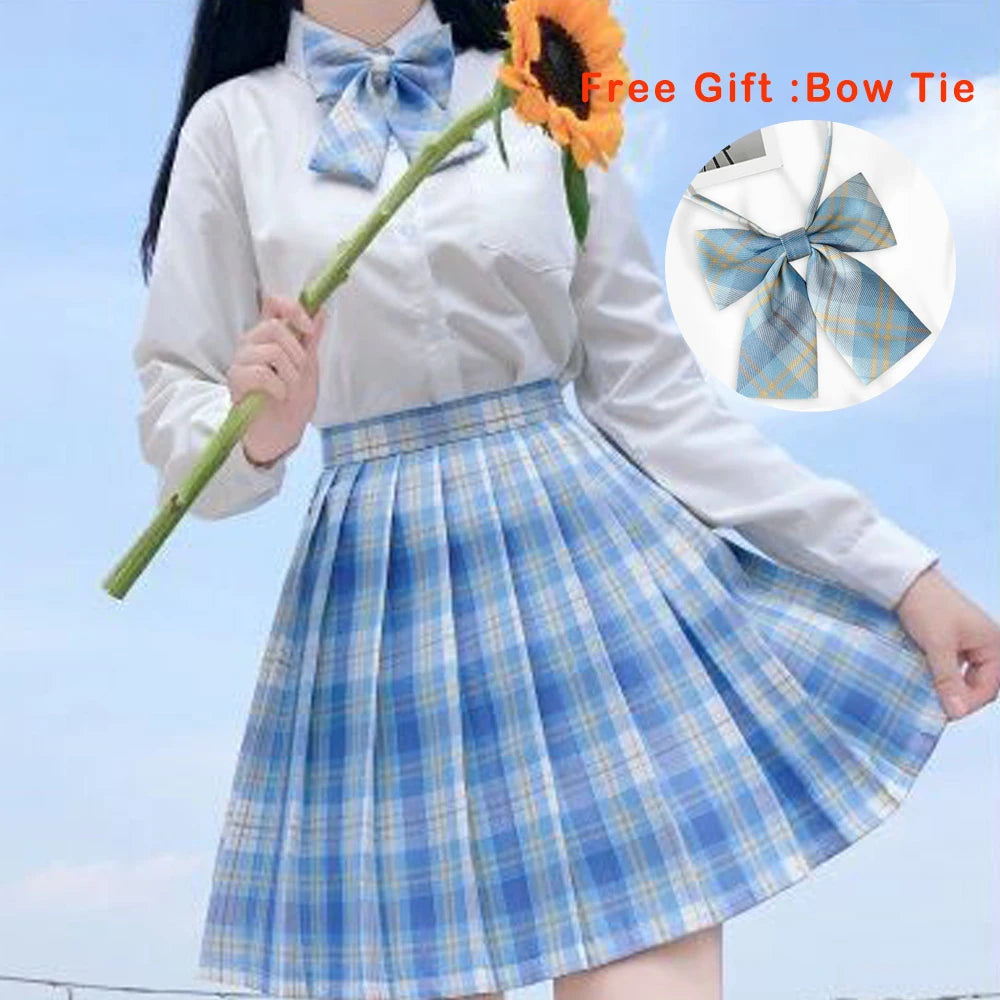 LVSANW Pleated Harajuku Preppy Style Summer Women Skirt Plaid Kawaii Y2K High Waist Dance Bow Skirt Mini Cute Japanese School Uniforms