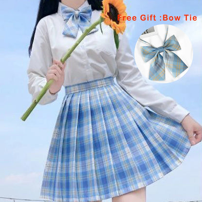 LVSANW Pleated Harajuku Preppy Style Summer Women Skirt Plaid Kawaii Y2K High Waist Dance Bow Skirt Mini Cute Japanese School Uniforms