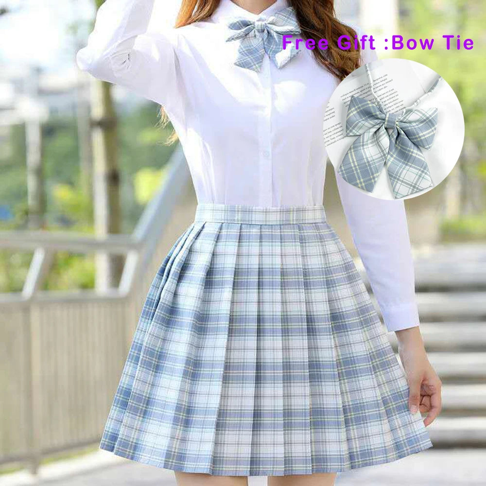 LVSANW Pleated Harajuku Preppy Style Summer Women Skirt Plaid Kawaii Y2K High Waist Dance Bow Skirt Mini Cute Japanese School Uniforms