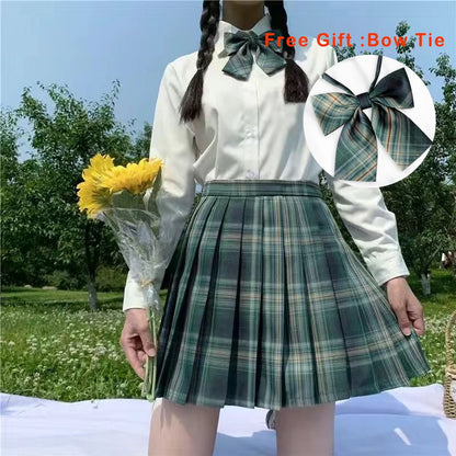 LVSANW Pleated Harajuku Preppy Style Summer Women Skirt Plaid Kawaii Y2K High Waist Dance Bow Skirt Mini Cute Japanese School Uniforms