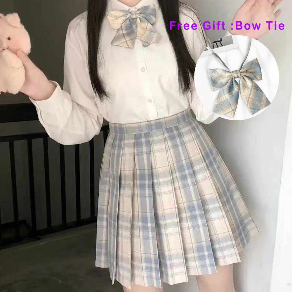 LVSANW Pleated Harajuku Preppy Style Summer Women Skirt Plaid Kawaii Y2K High Waist Dance Bow Skirt Mini Cute Japanese School Uniforms