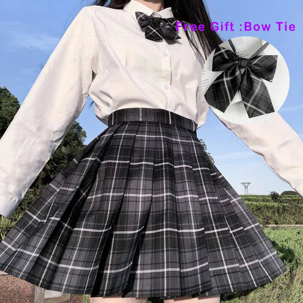 LVSANW Pleated Harajuku Preppy Style Summer Women Skirt Plaid Kawaii Y2K High Waist Dance Bow Skirt Mini Cute Japanese School Uniforms