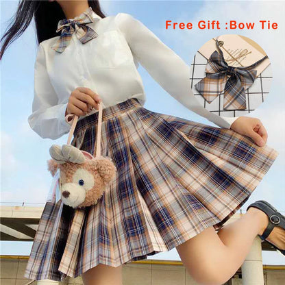 LVSANW Pleated Harajuku Preppy Style Summer Women Skirt Plaid Kawaii Y2K High Waist Dance Bow Skirt Mini Cute Japanese School Uniforms