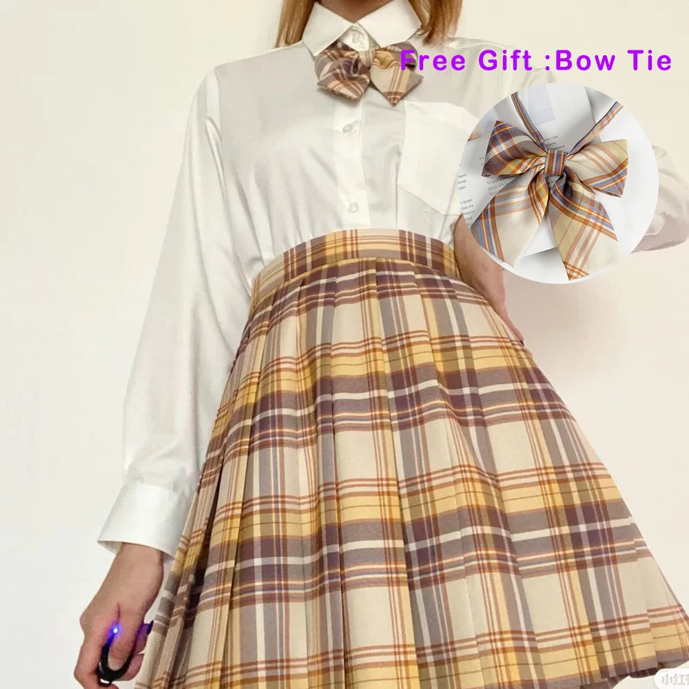 LVSANW Pleated Harajuku Preppy Style Summer Women Skirt Plaid Kawaii Y2K High Waist Dance Bow Skirt Mini Cute Japanese School Uniforms