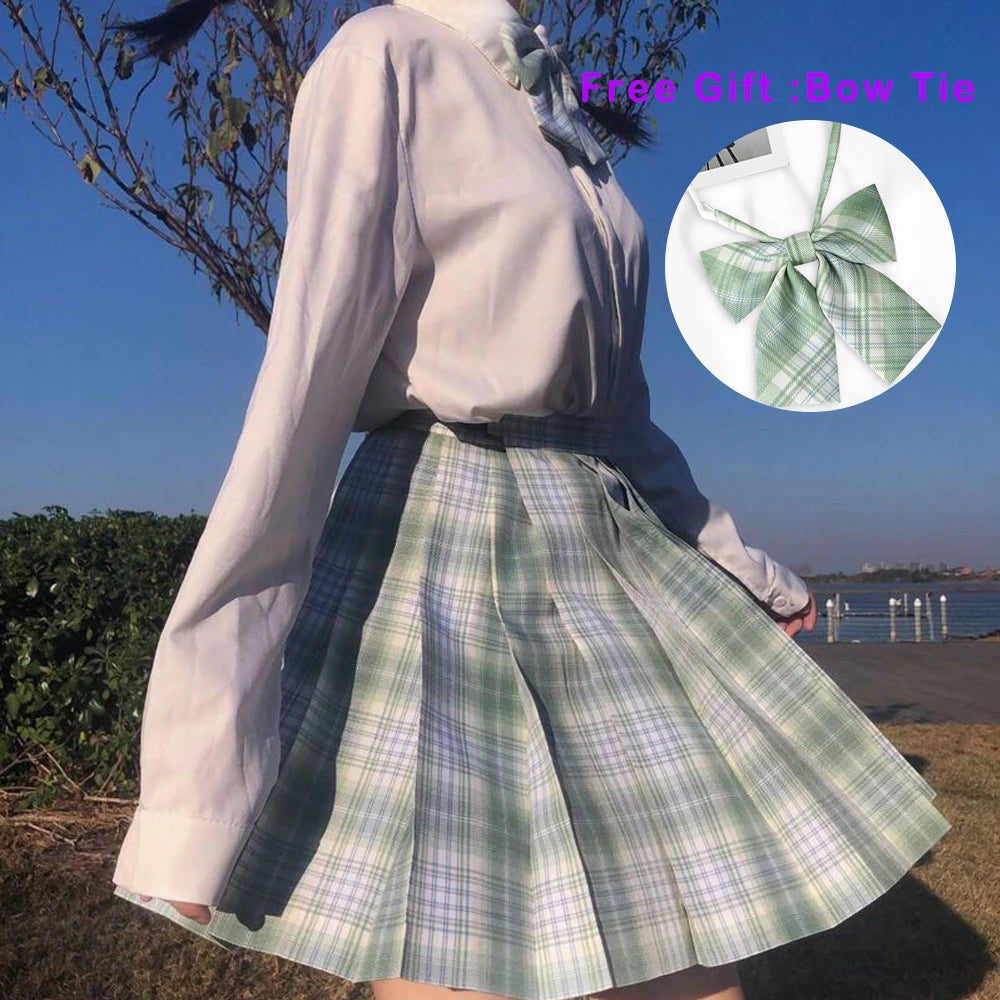 LVSANW Pleated Harajuku Preppy Style Summer Women Skirt Plaid Kawaii Y2K High Waist Dance Bow Skirt Mini Cute Japanese School Uniforms