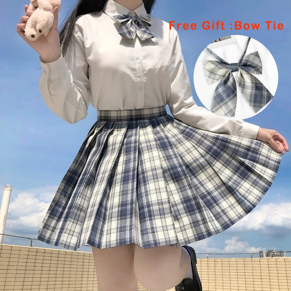 LVSANW Pleated Harajuku Preppy Style Summer Women Skirt Plaid Kawaii Y2K High Waist Dance Bow Skirt Mini Cute Japanese School Uniforms