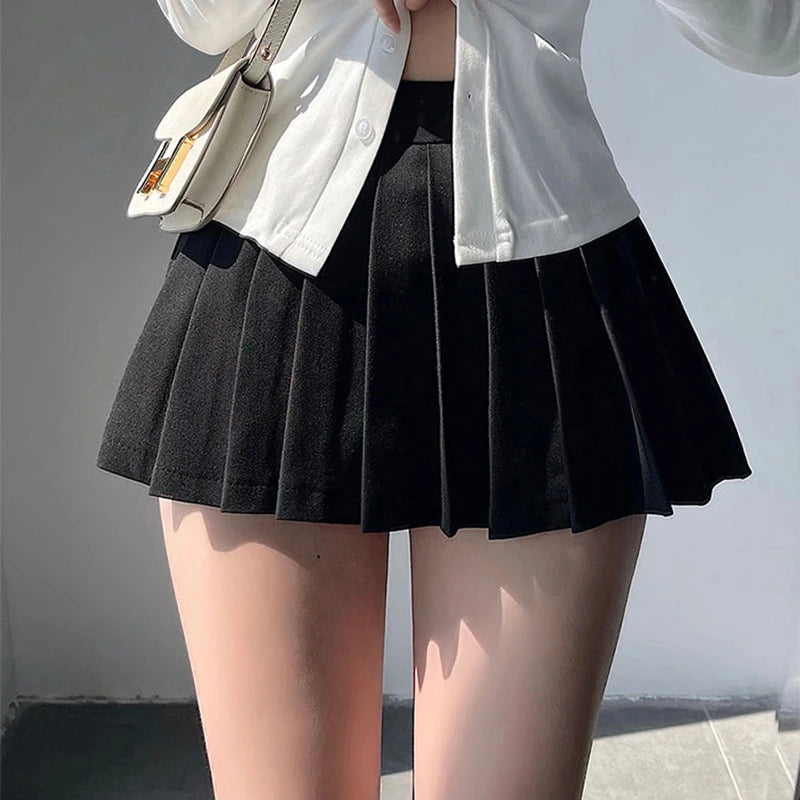 LVSANW Pleated Skirt with Shorts Women Sexy High Waist Irregular White Black A-line Gyaru Tennis extreme Mini Skirt School