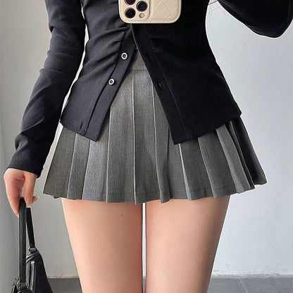 LVSANW Pleated Skirt with Shorts Women Sexy High Waist Irregular White Black A-line Gyaru Tennis extreme Mini Skirt School