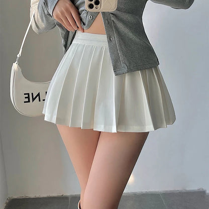 LVSANW Pleated Skirt with Shorts Women Sexy High Waist Irregular White Black A-line Gyaru Tennis extreme Mini Skirt School