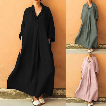 LVSANW Plus Size 3XL 4XL 5XL 2024 Summer Dress Women Cotton Linen Pocket long Boho Dress for Women Bohemian Loose Solid Maxi Dresses