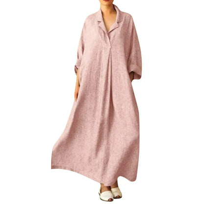 LVSANW Plus Size 3XL 4XL 5XL 2024 Summer Dress Women Cotton Linen Pocket long Boho Dress for Women Bohemian Loose Solid Maxi Dresses