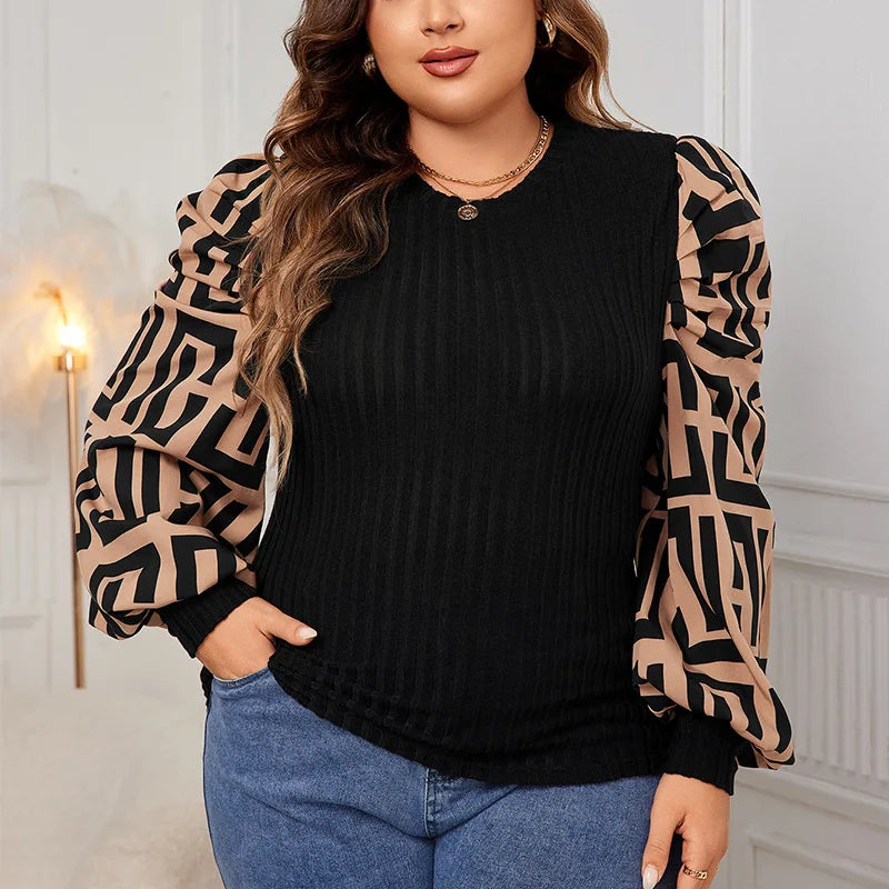 LVSANW Plus Size Long Sleeve Shirt Threaded  Knitwear Office Lady Shirts for Women Autumn Spring Winter Black