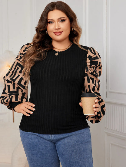 LVSANW Plus Size Long Sleeve Shirt Threaded  Knitwear Office Lady Shirts for Women Autumn Spring Winter Black