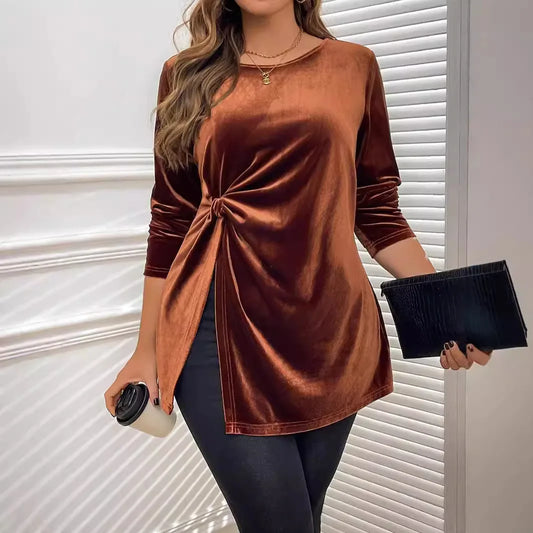 LVSANW Plus Size Long Sleeves Shirt Sweet Velvet Women Office Lady Solid Oversized Shirts for Women Autumn Spring Winter