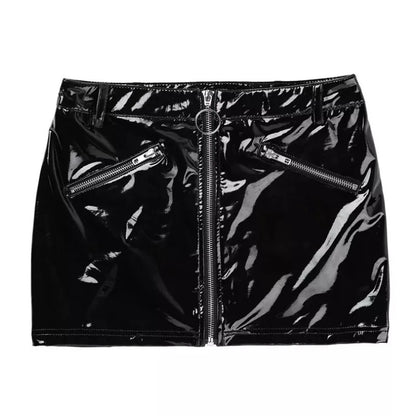 LVSANW Plus Size Wetlook Latex Mini Skirts Women Sexy Leather Bodycoon Hip Wrap Skirt High Waist Zipper Skirts Night Party Clubwear