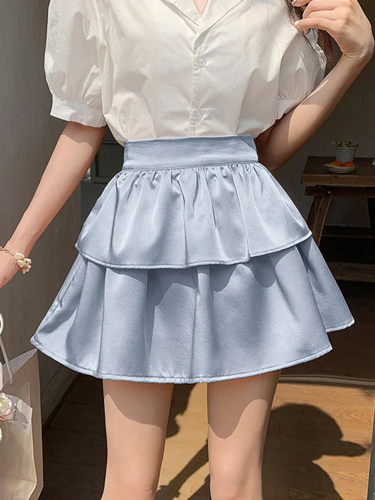 LVSANW Preppy Style Ruffles Short Cake Skirts For Women 2024 High Waist Summer Ball Gown Casual Sweet Mini Skirts Female