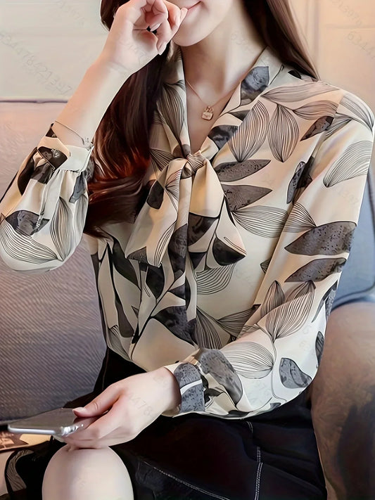 LVSANW Printed shirt women's spring and autumn suit 2024 new temperament elegant bow floral top spring long sleeve shirt women's trend